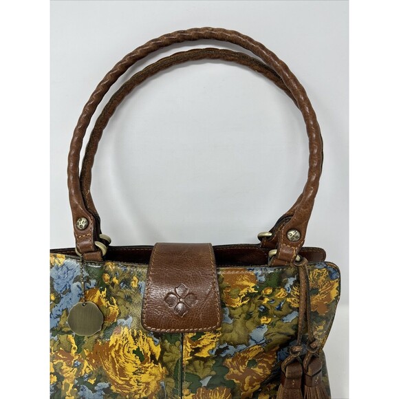 Patricia Nash Leather Rienzo Wildflower Satchel Handbag 2 Long Tassels Blue Yell - Picture 7 of 14